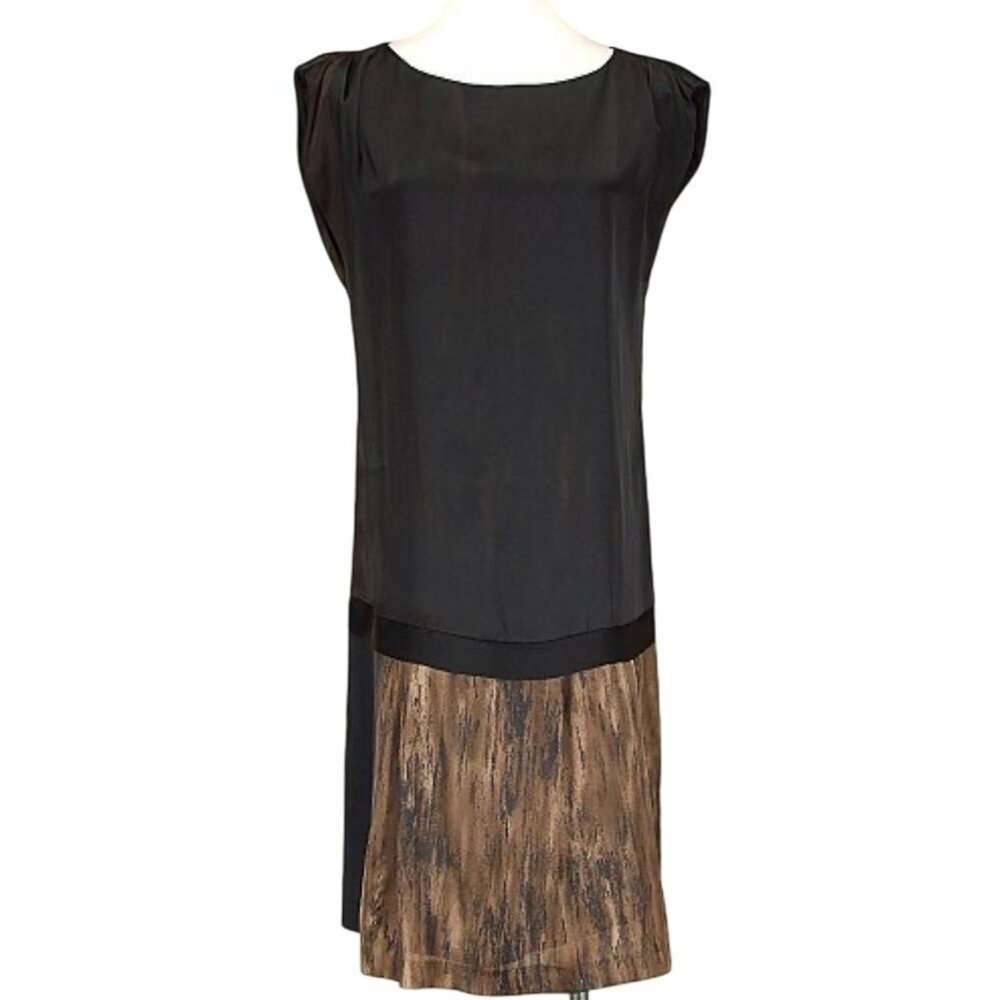 Zara Basic Womens Satin Dress With Pleated Hemline Black Size L Made in Spain